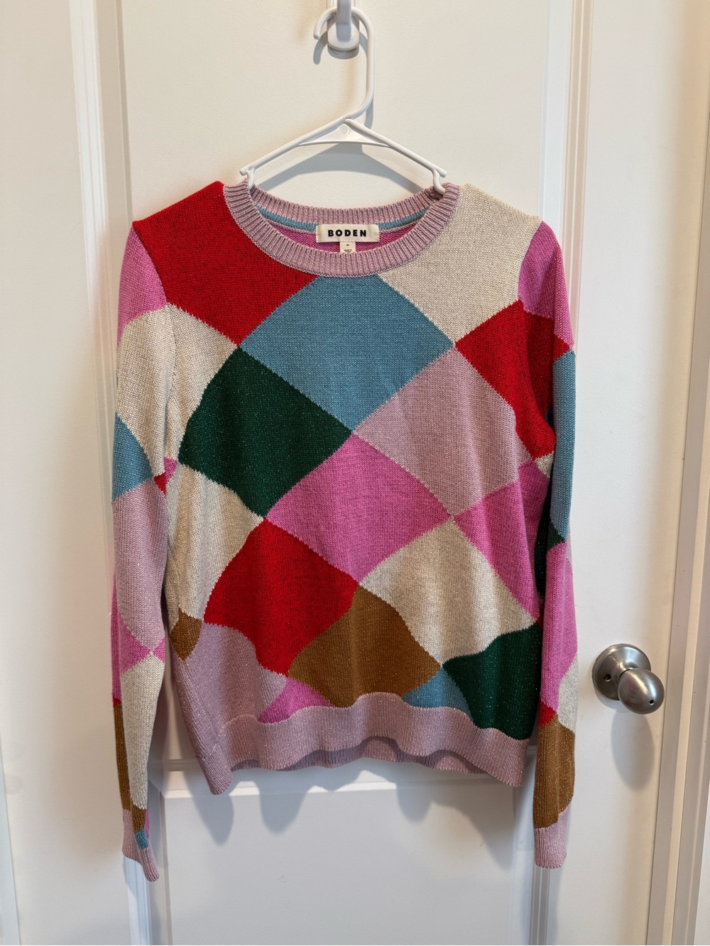 Boden Multicolor Crewneck Sweater - Pink, Green, Red, Cream, Blue, Brown Medium